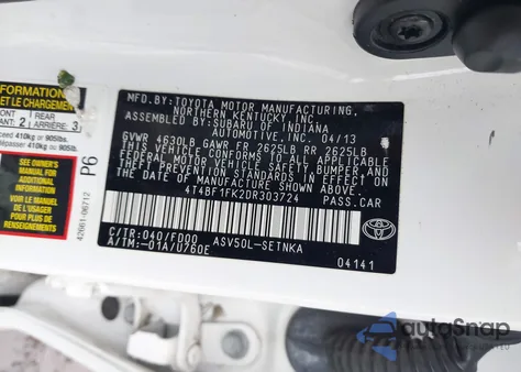 2013 Toyota Camry Le from USA, damaged, VIN 4T4BF1FK2DR303724